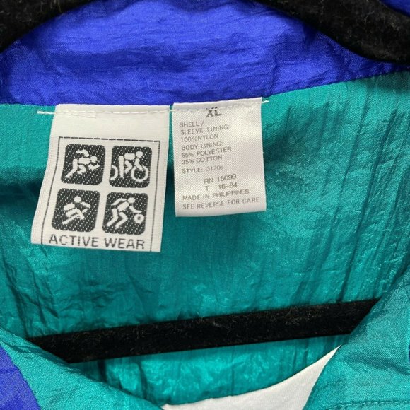 Vintage Retro 1990s Full Zip Nylon Green Blue Windbreaker Track Jacket Size XL - Picture 6 of 9
